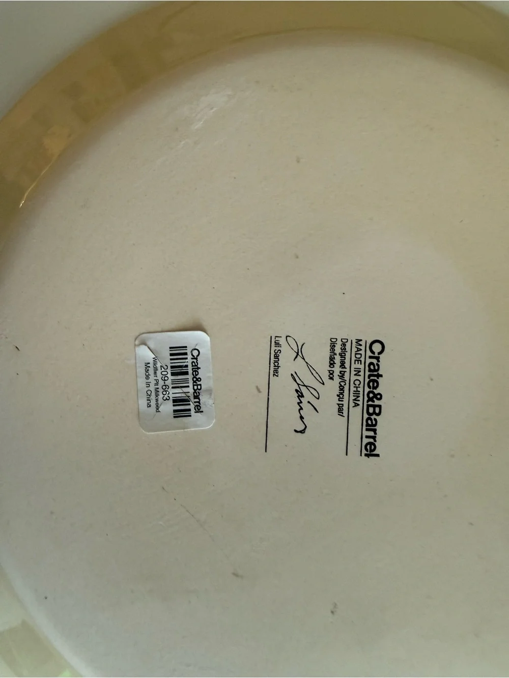 Crate&Barrel Cream Plate with Gold Band